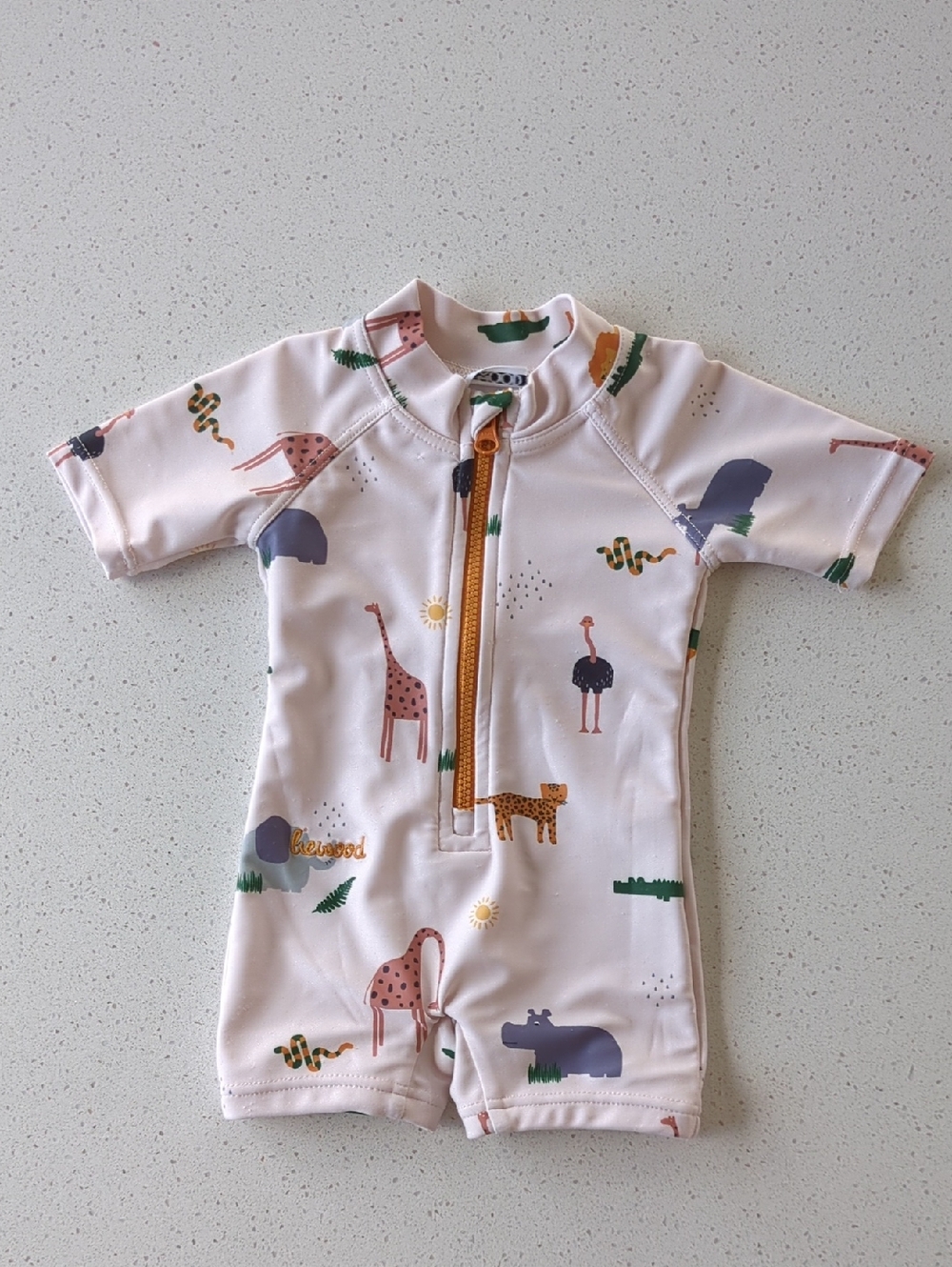 Kids Short Sleeve One-Piece Swimsuit with Safari Print